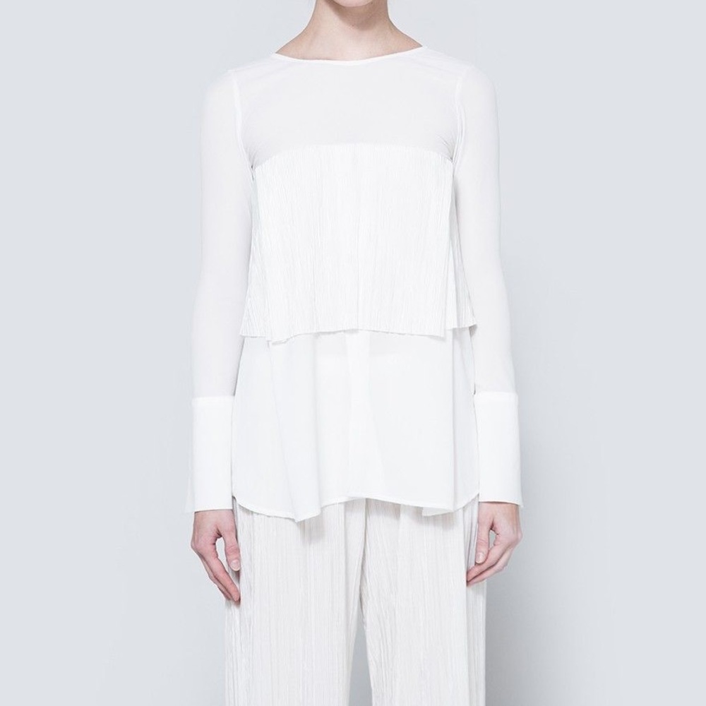 HOUSE OF SUNNY BLOUSE IN WHITE PLEATS WOMEN’S SIZE 4 NWT